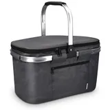 Navaris Thermo Einkaufskorb Kühltasche faltbar - 27L Kühlkorb Picknickkorb Isolier Korb - 43x26cm Einkaufstasche Coolerbag auslaufsicher in Grau