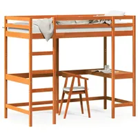 vidaXL Hochbett mit Schreibtisch 90 x 190 cm Kiefer massiv braun
