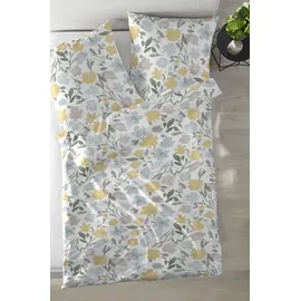 Primera Perkal Bettwäsche Tante Ida floral Blau/Gelb 135 x 200 cm + 2 x 80 x 80 cm