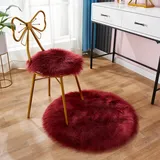 champracer Faux Lammfell Schaffell Teppich,Rund Hochflor Fluffy Teppich Plüsch Wohnzimmer Dicker Teppich,Kunstfell Teppich, Weicher und Flauschiger Teppich Wohnzimmer,Teppich Rund (Burgunderrot,40cm)