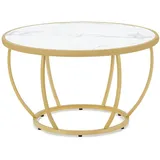 Barberpub Couchtisch Rund Weiß-Gold Holz 80 x 46,5 cm