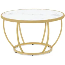 Barberpub Couchtisch Rund Weiß-Gold Holz 80 x 46,5 cm