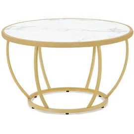 Barberpub Couchtisch Rund Weiß-Gold Holz 80 x 46,5 cm
