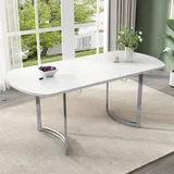 Sweiko Ausziehbarer Esstisch 140/180 x 80 cm, ausziehbare Länge 180 cm, versilberte Metallbeine, moderner Stil, hochfeste Legierungshalterung, gee... - Weiß/Silber