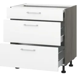 Kochfeldumbauschrank KOCHSTATION "KS-Trea U2AS90-H", weiß (weiß, eichefarben grau), B:90cm H:75cm T:56cm, Schränke, mit drei Schubkästen, Breite 90 cm, Höhe 75 cm