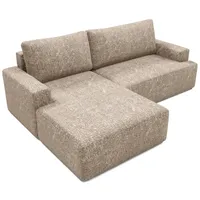 Deine Möbel 24 Wohnlandschaft LOCCO L 256 cm breit Ecksofa Sofa Wohnzimmer L-Couch Schenil-Stoff, Beige Blau-Grau Hellgrau Weiß 3 Teile, mit Schlaffunktion Bettfunktion beige