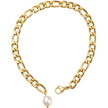 FIRETTI Fußkette mit Anhänger FIRETTI "Schmuck Geschenk Körperschmuck", gold (gelbgoldfarben, weip), Fußketten, Damen, Edelstahl Perlen, Edelstahl, Perlen, mit Süßwasserzuchtperle