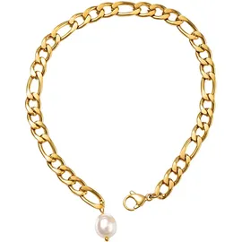 FIRETTI Fußkette mit Anhänger FIRETTI "Schmuck Geschenk Körperschmuck", gold (gelbgoldfarben, weip), Fußketten, Damen, Edelstahl Perlen, Edelstahl, Perlen, mit Süßwasserzuchtperle