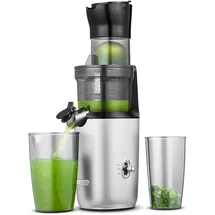amzchef Ganzfrucht Entsafter - 80MM große Öffnung Slow Juicer - Entsafter Gemüse und Obst Testsieger mit Verbesserter Schnecke, Doppelschicht Filter, Retro Kippschalter, Leiser Motor - Silber