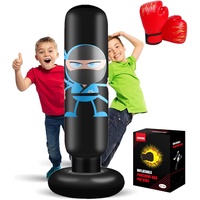EIVONDA Boxsack Kinder 160cm Aufblasbarer Ninja Punchingball Standboxsack mit Boxhandschuhe zum Üben Boxen MMA Karate Taekwondo und zum Abbau aufgestauter Energie bei Kindern (Schwarz)