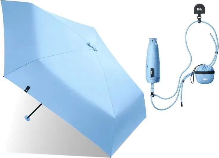 Beneunder BM531, fünffach faltbarer Taschenschirm mit schwarzer Beschichtung, wind- und wasserdicht für den Außenbereich, Blau