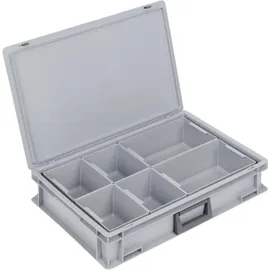 Lockweiler Ku.-Koffer L600xB400xH133mm PP 1 Griff 6 Einsatzk.+Schiebeverschl.grau 24l