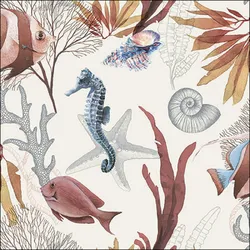 Ambiente 20 Servietten Papier 33x33cm 3-lagig - hochwertige Einwegservietten Seepferdchen Fische Korallen Meeresmotive - Maritim für Sommerdeko Strand Party