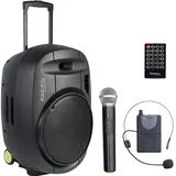 Ibiza PORT15VHF-MKII - IBIZA - Tragbarer Lautsprecher 15"/800W MAX mit 2 Mikrofonen (VHF), Fernbedienung und Zubehörtasche - Bluetooth, USB, SD - 5-7 Std. Wiedergabezeit