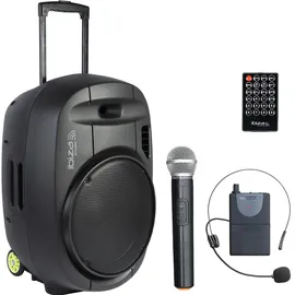 Ibiza PORT15VHF-MKII - IBIZA - Tragbarer Lautsprecher 15"/800W MAX mit 2 Mikrofonen (VHF), Fernbedienung und Zubehörtasche - Bluetooth, USB, SD - 5-7 Std. Wiedergabezeit