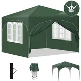 Laneetal Pop-Up Faltpavillon wasserfest Winterfest, Pavillon 3x3 m faltbar, Grillpavillon stabil, Gartenpavillon mit Seitenwänden Fenstern Tasche, für Camping Strand Garten, Grün