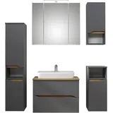 Saphir Badmöbel-Set »Quickset 5-teilig, Keramik-Aufsatzbecken und LED-Spiegelschrank«, (7 St.), Midischrank, Unterschrank, Hängeschrank, inkl. Türdämpfer, 7 Türen,