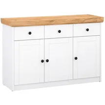 Homestyle4u Kommode Sideboard Eiche Weiß Holz Massiv Schrank Mit Schubladen Highboard Anrichte - Weiß