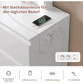 Woltu Schminktisch mit Spiegel LED-Beleuchtung, Steckdose, 7 Schubladen, Weiß