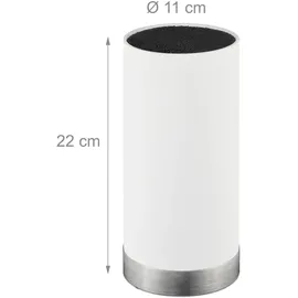 Relaxdays Messerblock rund, Messerhalter unbestückt, universal, Messeraufbewahrung mit Borsten, HxD: 22 x 11 cm, weiß