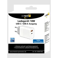 Heitech Ladegerät 18W USB-Wandladegerät + USB Typ C PD PQ-18W weiß