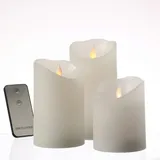 MARELIDA LED Kerzenset Rustik-Optik mit beweglicher Flamme Fernb. 3er Set