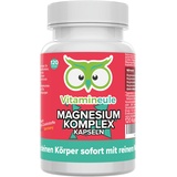 Magnesium Komplex Kapseln - 200 mg elementares Magnesium - hochdosiert - Magnesiumcitrat, Magnesiumoxid, Magnesiumbisglycinat & Magnesiummalat - Deutsche Qualität - für Kinder geeignet - Vitamineule®