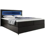 luxusbetten24 Boxspringbett Relax mit LED, Stauraum und USB-C in Kunstleder - Schwarz - 180x200 - H3 (70-100kg) - Luxusbetten24 - 2 Jahre Gewährleistung - mind. 14 Tage Rückgaberecht - Schwarz - 180x200