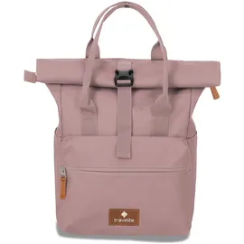 Travelite Handgepäck Rucksack, Laptop Rucksack 14 Zoll, Basics Short Handle Rollup, Reiserucksack Rolltop Funktion, Smoky Rose, 37-46 cm, 14 Liter
