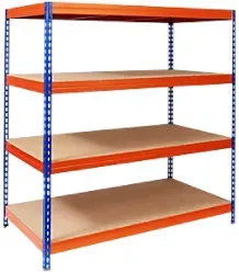 MAMMUT Weitspannregal 4 Fachböden Holz, Stahlblech 1.500 x 800 x 2.000 mm Blau, Orange