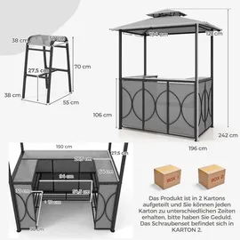 Costway Gartenbar Set Bartisch mit 2 Barhockern 120 x 60 x 110 cm Grau/Braun