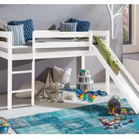 Timo Homeline Weiss Kinderbett Hochbett mit rutsche Leiter Hochbett Spielbett Kiefer Massiv