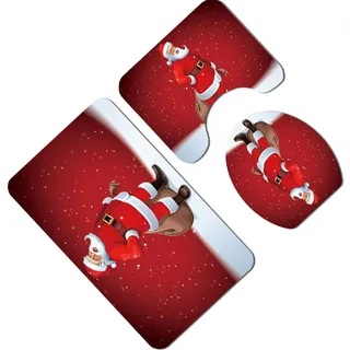 DOITOOL Weihnachten Bad Teppiche Und Matten Sets Santa WC Deckel Abdeckung rutschfeste Badematte Urlaub WC Teppich Weihnachten Bad Dekoration