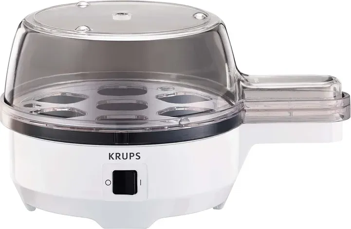 Krups Ovomat Special Eierkocher, für bis zu 7 Eier, inkl. Wasser-Messbecher mit Eierbohrer, entnehmbarer Eierkorb, Signalton, 350 W, weiß/schwarz, F23370