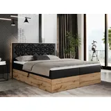 MKS Meble Boxspringbett 160x200 mit Bettkasten, Polsterbett 160x200 mit Matratze H4, Boxspringbett 160x200 mit Kopfteil, Boxspringbett mit Massivholz - Nessi... - Schwarz