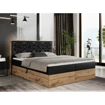 MKS Meble Boxspringbett 160x200 mit Bettkasten, Polsterbett 160x200 mit Matratze H4, Boxspringbett 160x200 mit Kopfteil, Boxspringbett mit Massivholz - Nessi... - Schwarz