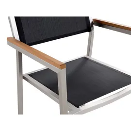 Beliani Gartenmöbel Set Schwarz Sicherheitsglas Edelstahl Tisch 180 cm 6 Stühle Terrasse Outdoor Modern