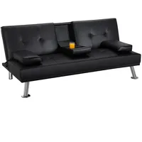 Yaheetech Schlafsofa Bettsofa Couch mit Tassenhalter Gästebett 167 x 81,5 x 75 cm, Rückenlehne neigbar 105°/140°/180°, 350 KG belastbar schwarz