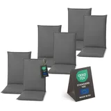 Pillows24 - Hochlehner Auflagen 6er Set - 120x50cm – 8cm Dick - Premium-Material 200gsm, UV- & Wasserabweisend | Sitzauflagen Hochlehner | Sitzkissen Gartenstuhlauflagen für Gartenmöbel | Dunkelgrau