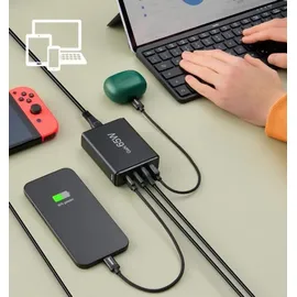 Hama USB-Ladestation 4 Ports, GaN, Schnellladegerät 2xUSB-C, 2xUSB-A, PD, 65 W