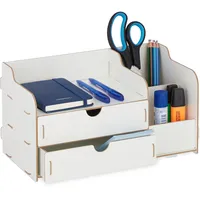 Relaxdays Schreibtisch Organizer MDF Weiß