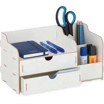 Relaxdays Schreibtisch Organizer MDF Weiß