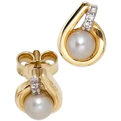 Perlenohrringe JOBO "Ohrringe in Bicoloroptik", gold (gelbgold 333), Ohrringe, Damen, Gelbgold 333-Perlen, Gelbgold 333, Perlen, 333 Gold mit Süßwasser Perlen und 4 Zirkonia