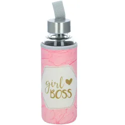 PPD Trinkflasche Glasflasche mit Schutzhülle girlboss 350 ml rosa