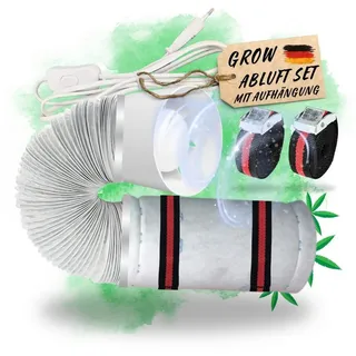 TronicXL Grow Abluft Set 100mm leise mit Aktivkohlefilter Aufhängung Belüftungsset für Growbox Lüfter Abluftlüfter