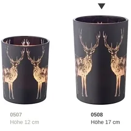 Edzard Teelichtglas, Tiu, Höhe 18 cm, schwarz, Hirsch-Motiv