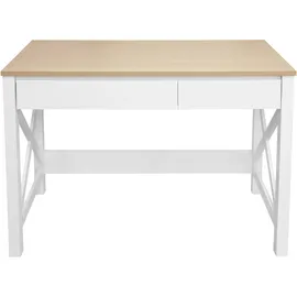 OTTO home Schreibtisch OTTO HOME "Silba", weiß (weiß, eichefarben, weiß, eichefarben), B:100cm H:76cm T:50cm, Tische, Schreibtisch, 2 Schubladen, Landhausstil, Home Office, Breite 100 oder 140 cm