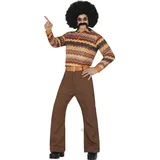 Fiestas Guirca 70er Jahre Kostüm Herren – Schlager Star Disco Outfit - Größe M 48–50-70er Jahre Kostüm Erwachsene - Tapetenmuster Hemd Hippie Kostüm Herren Karneval, Faschingskostüme Männer Hippie