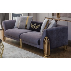 Casa Padrino Luxus Sofa Lila / Gold 230 x 90 x H. 77 cm - Wohnzimmer Sofa - Hotel Sofa - Wohnzimmer Möbel - Hotel Möbel - Luxus Möbel - Wohnzimmer Einrichtung - Luxus Einrichtung