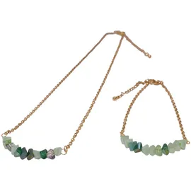 FIRETTI Ketten und Armband Set FIRETTI "Multipack Schmuck Geschenk Schmuckset Edelsteine", bunt (gelbgoldfarben, grün, blau, grün, blau), Schmuck_Sets, Damen, Edelstahl, Made in Germany - mit Glasstein